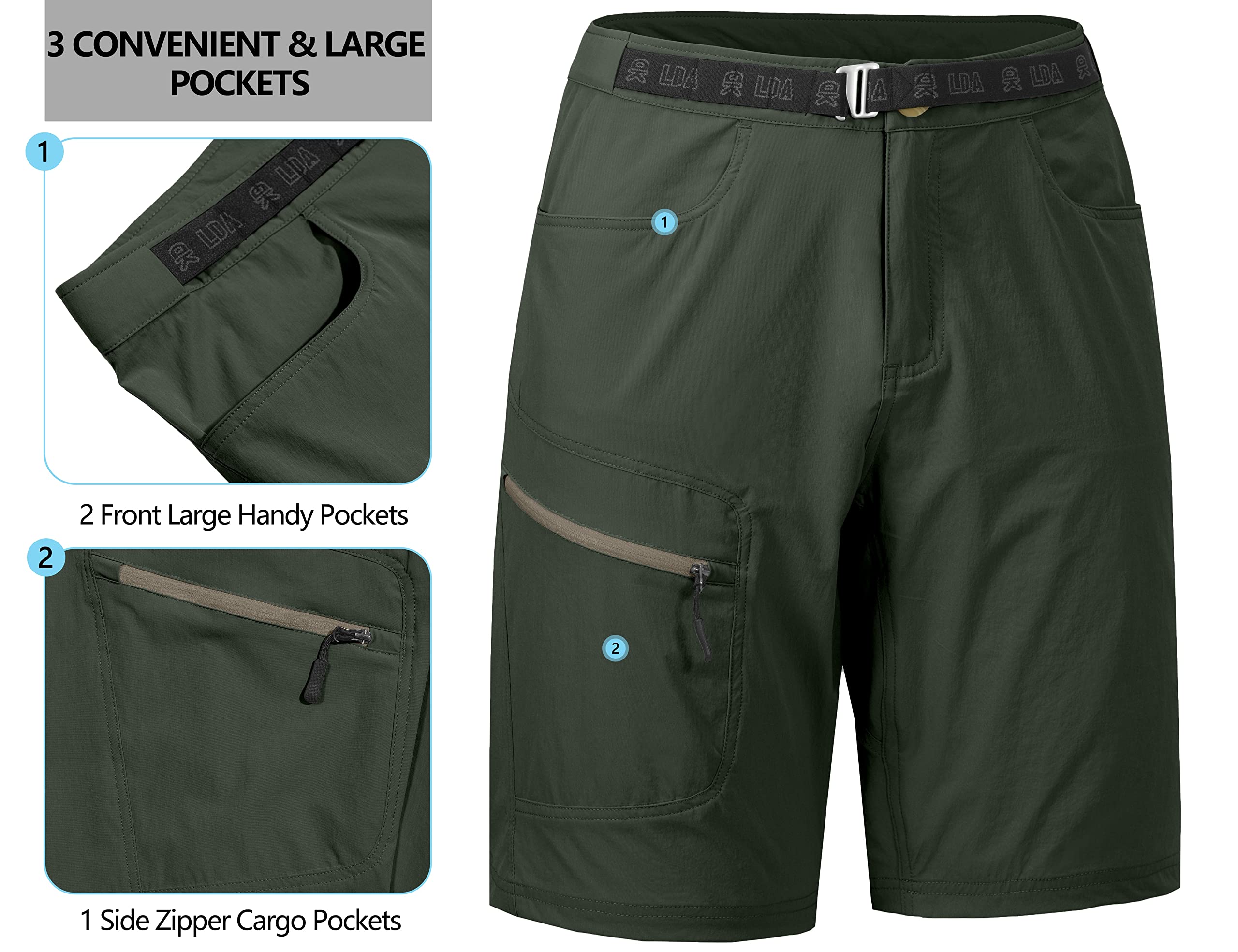 Little Donkey Andy Men's Hiking Cargo Shorts with Belt - Lightweight Quick-Dry Bermuda Shorts for Outdoor Adventures, Camping & Travel
