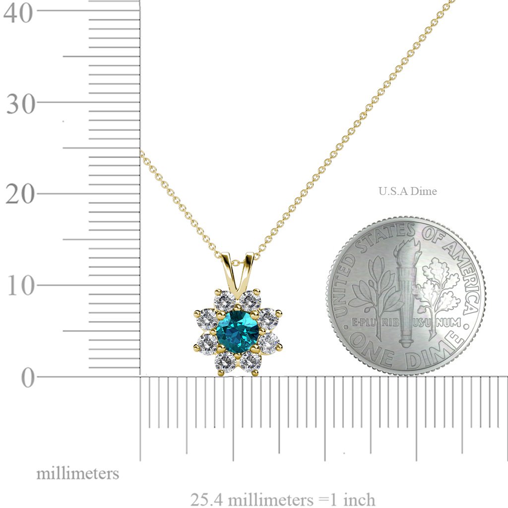 TriJewels 14K Gold London Blue Topaz Floral Halo Pendant Necklace for Women - 1/2 ctw Round Diamond Accents, 18 Inch Chain - Perfect for Weddings, Anniversaries & Special Occasions