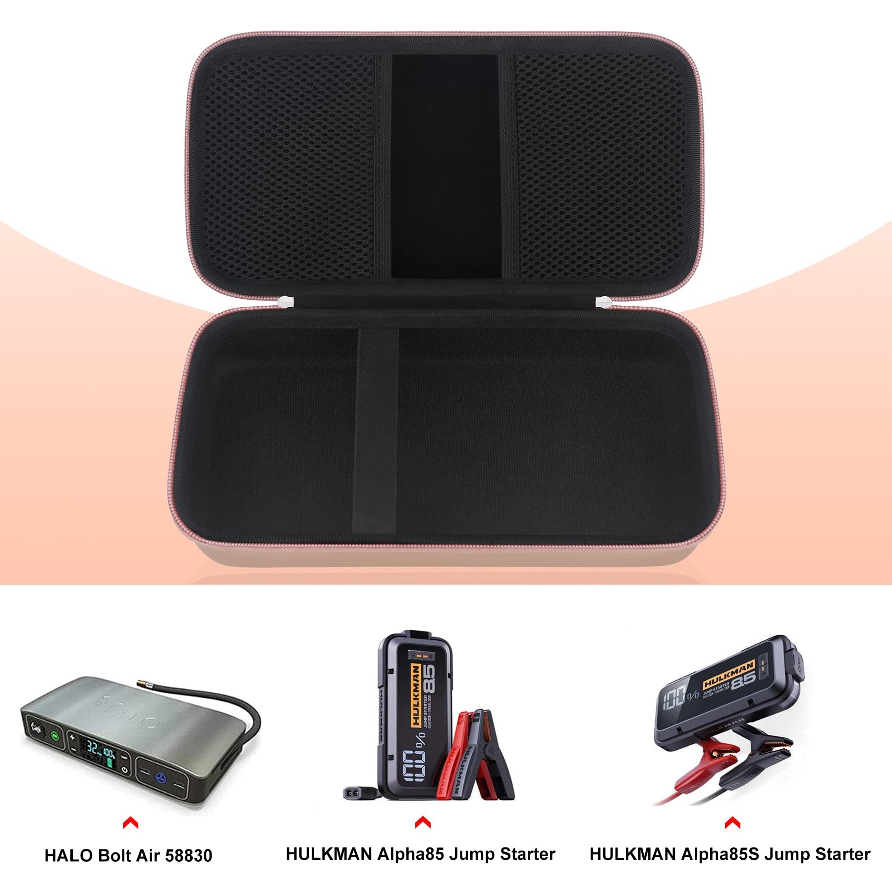 Elonbo Rose Gold Carrying Case for Halo Bolt Air 58830 mWh Portable Power Bank - Protective Storage Pouch with Extra Mesh Pocket for Car Battery Jump Starter, Jumper Cables & Accessories - Perfect for Travel, Camping & Emergency Power Backup