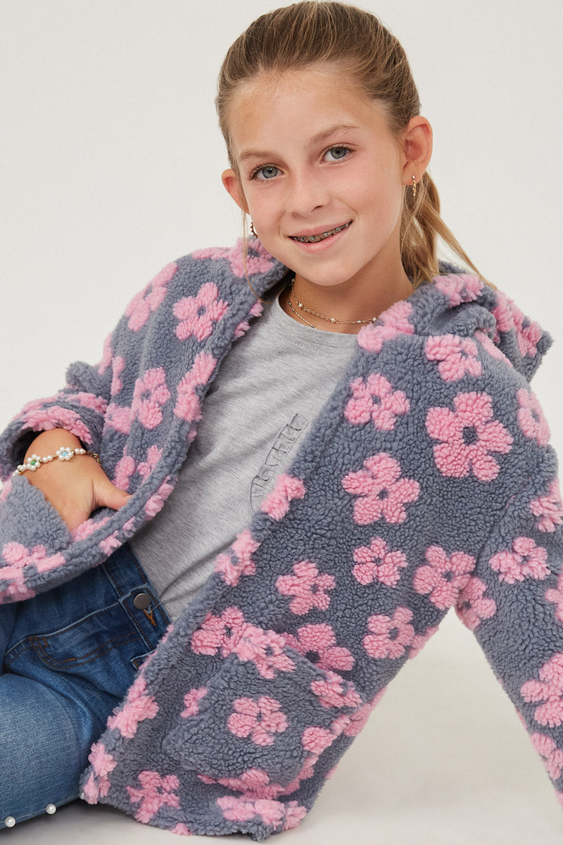 Stylish All Over Floral Print Fleece Hooded Jacket for Women - Cozy Winter Outerwear for Casual Wear & Outdoor Activities