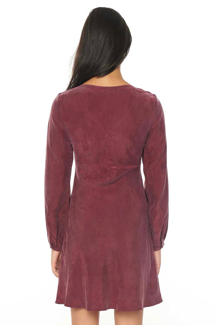 Alix Dark Cherry Long Sleeve Mini Shift Dress for Women - Elegant Fall & Winter Office Wear, Date Night Outfit, Holiday Party Dress