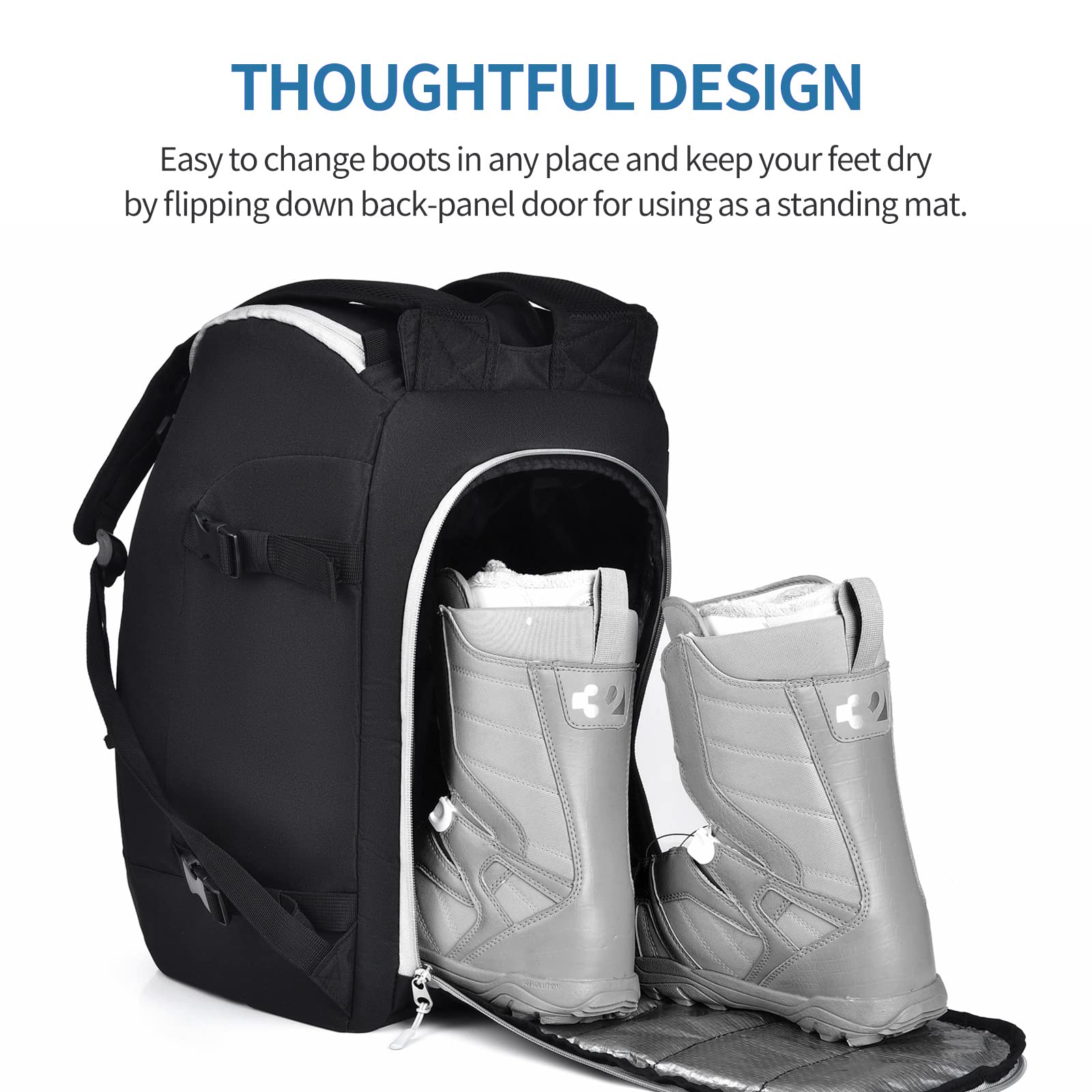 **Black 50L Waterproof Ski Boot Backpack Cooler - Travel Snowboard Luggage for Men & Youth - Fits Ski Helmet, Goggles & Gloves - Perfect for Ski Trips & Winter Sports Gear Storage**