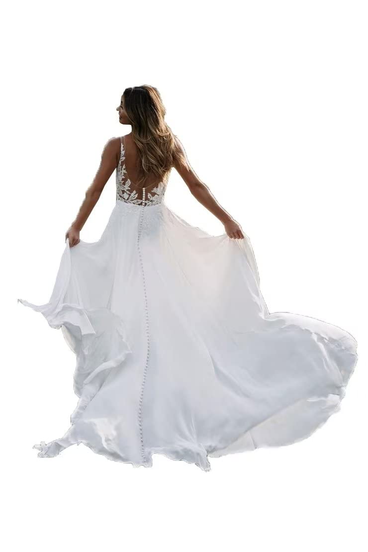 2023 Boho Lace Beach Wedding Dresses for Women - Elegant Beaded Bridal Gowns for Destination Weddings & Beach Ceremonies