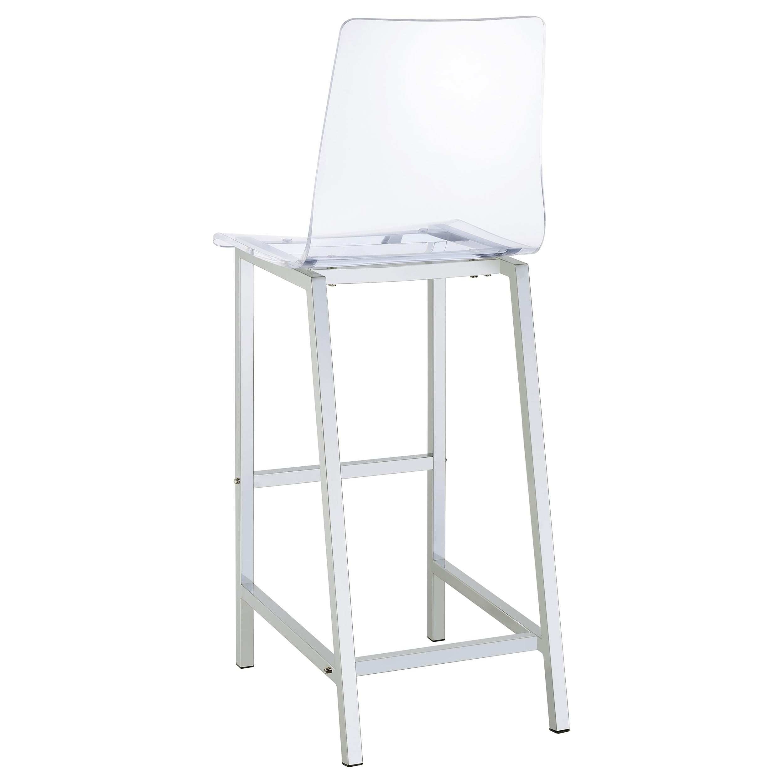 Coaster Home Furnishings Juelia Set of 2 Clear Acrylic Counter Height Bar Stools with Chrome Base & Footrest - 30 Inch Modern Kitchen, Dining & Pub Stools - Perfect for Breakfast Bars, Kitchen Islands & Home Bars