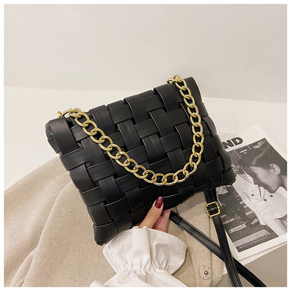 YP Women's Crossbody Bag - Woven Envelope Purse with Soft PU Leather & Chain Strap - Stylish Shoulder Handbag for Daily Use, Work, Travel & Evening Out