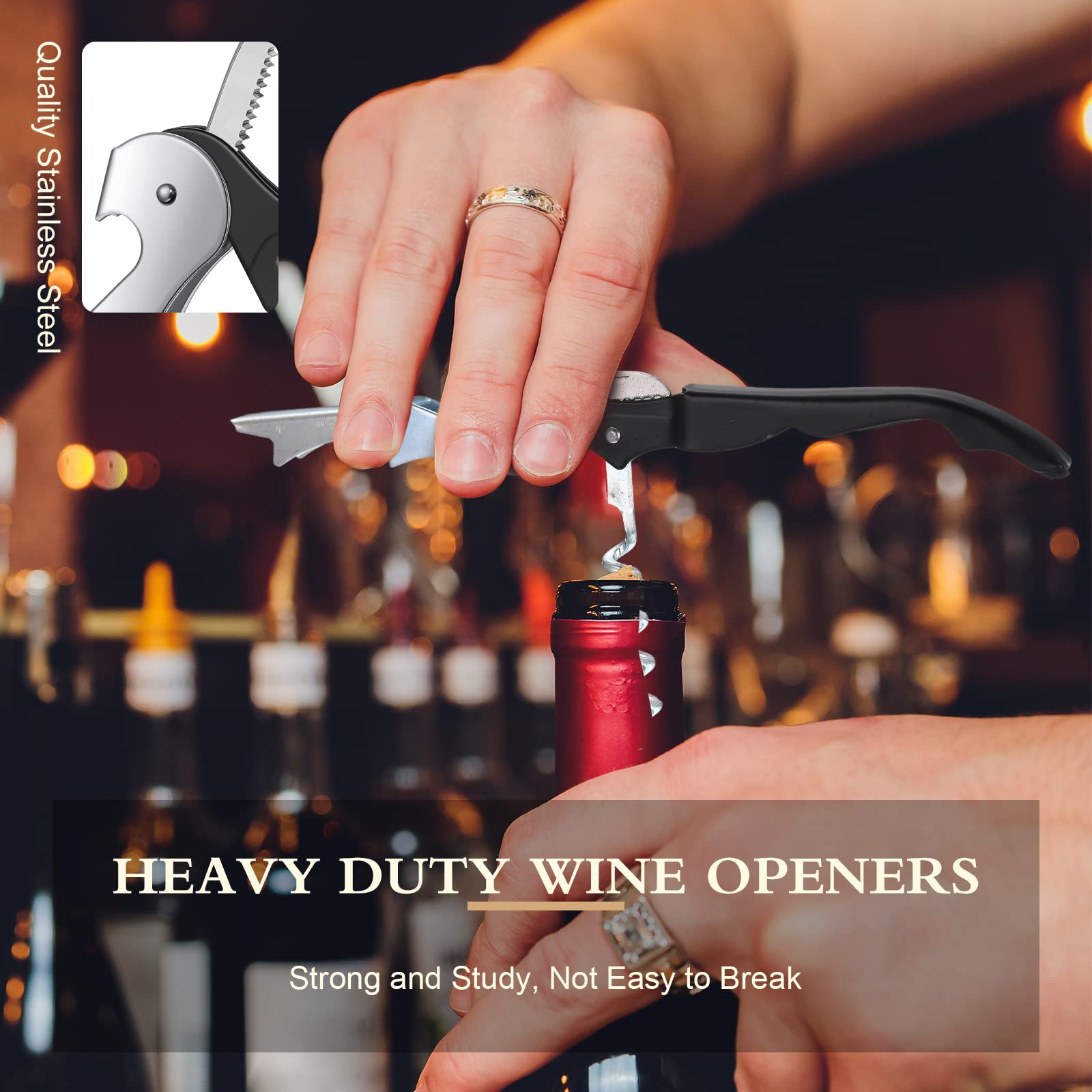 Heavy Duty Waiter's Corkscrew Wine Opener - Double Hinged Design with Foil Cutter - Professional Wine Key Bottle Opener for Bartenders, Servers & Sommeliers - Perfect for Restaurants, Bars & Home Wine Tasting (Black, 60)