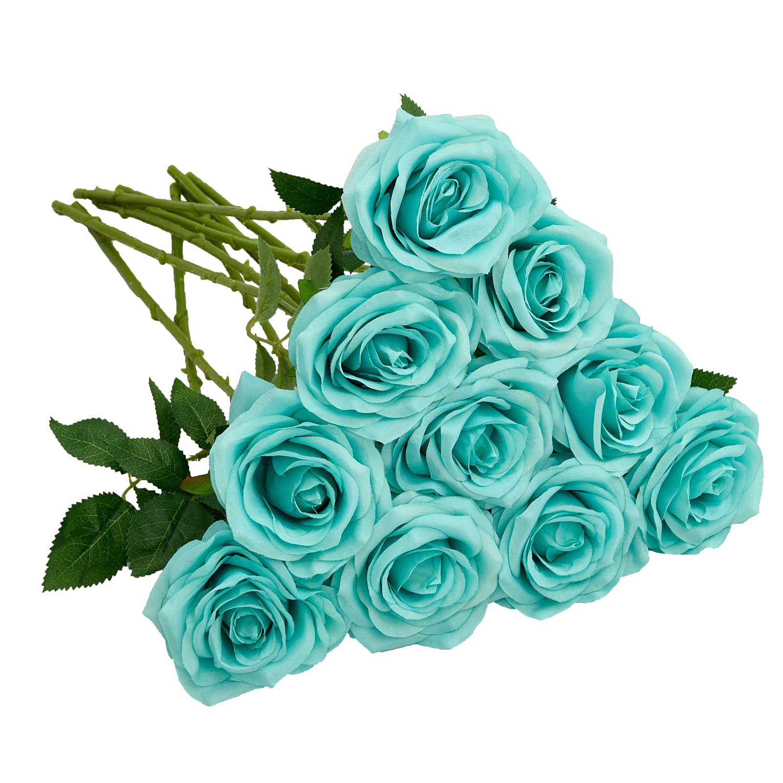 10pcs Artificial Silk Rose Bouquet - Realistic Open Flower Stems for Wedding Arrangements, Bridal Bouquets, Table Centerpieces, Home Decor (Tiffany Blue) - Perfect for Wedding Decorations, Bridal Showers & Romantic Home Decor