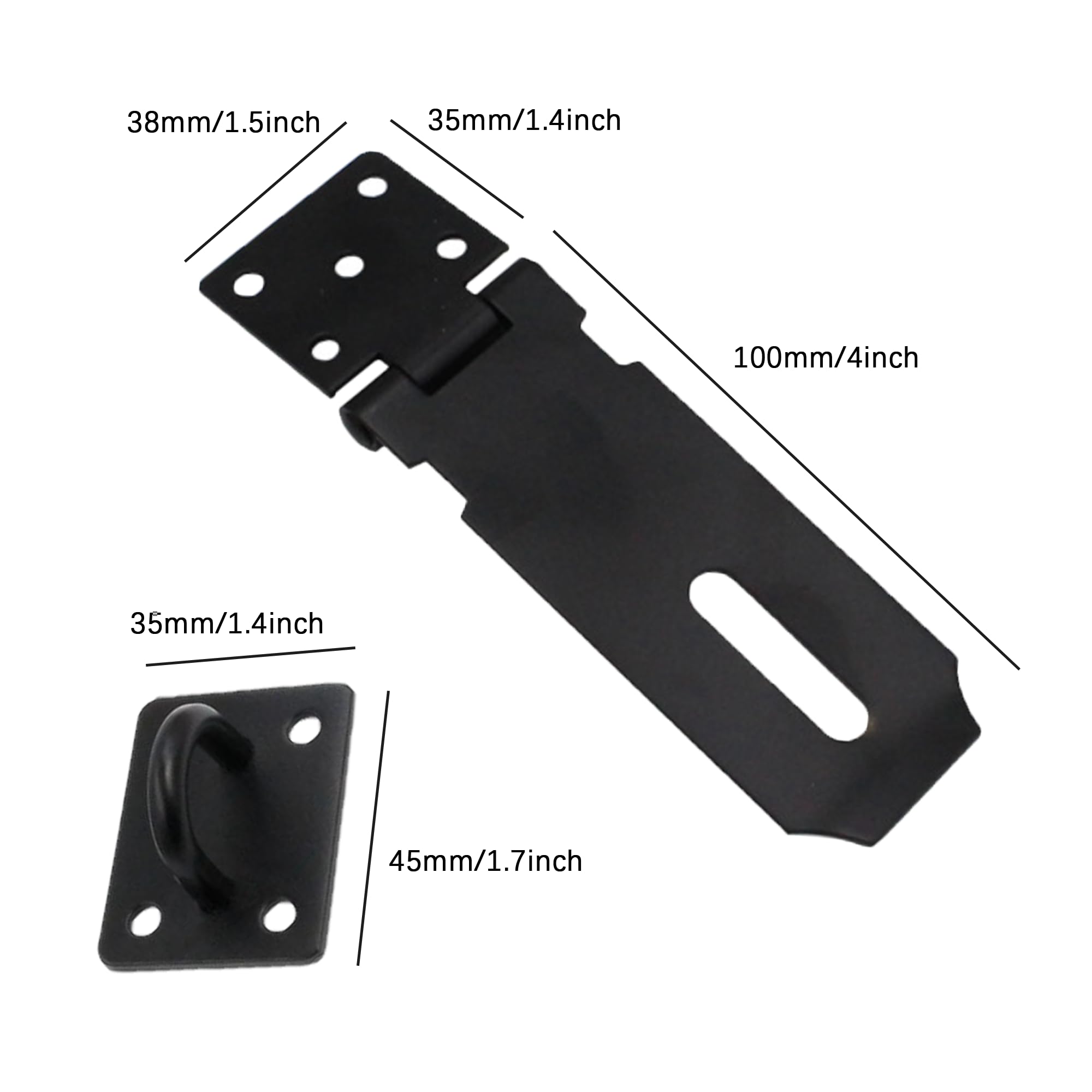 HLMOptimo 4 Inch Stainless Steel Hasp Lock - Matte Black Door Latch with Screws (2-Pack) - Secure Sheds, Cabinets, Gates & Storage Units