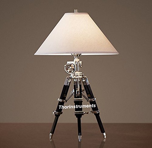 THOR INSTRUMENTS Royal Designer Chrome Nautical Desk Lamp with Black Tripod Stand - Vintage Rustic Home Office Decor, Perfect Gift for Writers & Coastal-Themed Spaces (Lamp Shade Not Included)