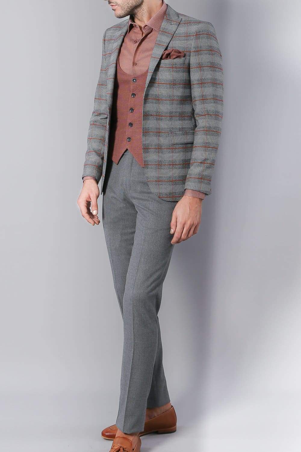 Christian Men's 3 Piece Grey Brown Mix & Match Slim Fit Suit - Wedding, Church & Formal Occasions