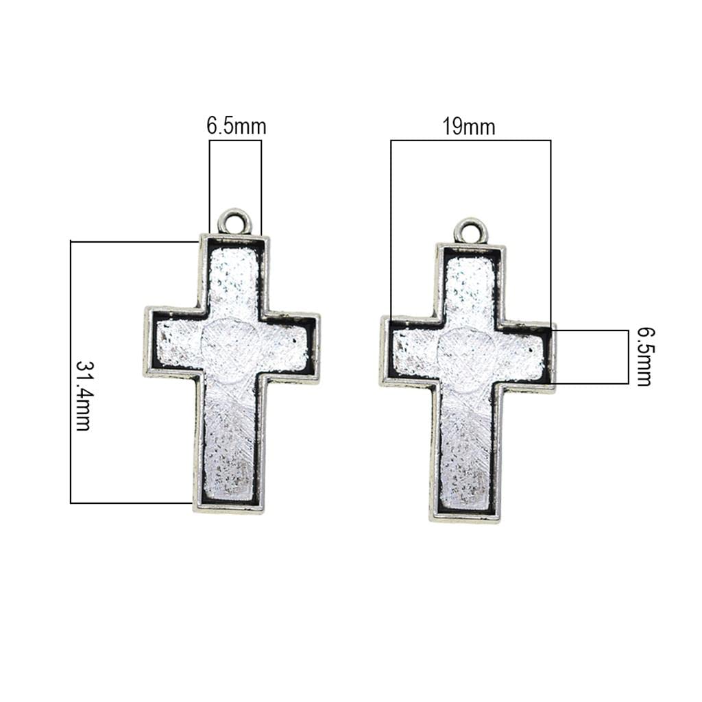 30Pcs Antique Tibetan Style Alloy Cross Pendant Cabochon Bezel Settings - DIY Jewelry Making Supplies for Necklace, Bracelet, Earrings - Perfect for Boho, Vintage & Gothic Jewelry Designs