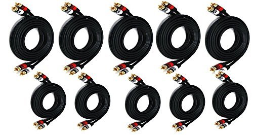 5-Pack Premium 2 RCA to 2 RCA Male/Male 22AWG Audio Cable - 50 Feet Black (CNE588452) - Perfect for Home Theater, Car Audio & DJ Equipment Connections