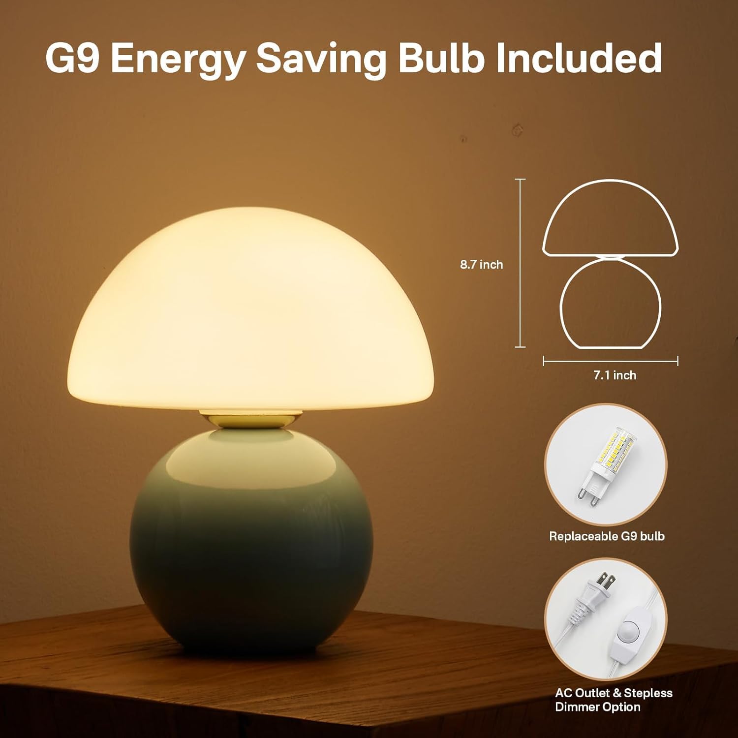 **Mushroom Lamp - Small Dimmable Table Lamp for Bedroom & Nightstand, Cute Modern Mini Lamp, Aesthetic Home Decor for Living Room, Unique Gift for Girls & Women (Blue) - Perfect for Cozy Nights & Room Ambiance**