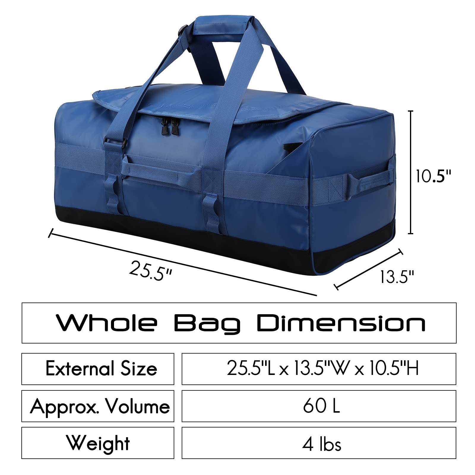 Haimont 60L Large Convertible Duffle Backpack - Water Resistant Sports & Travel Bag for Gym, Weekender, Hiking - Blue | Perfect for Outdoor Adventures & Business Trips