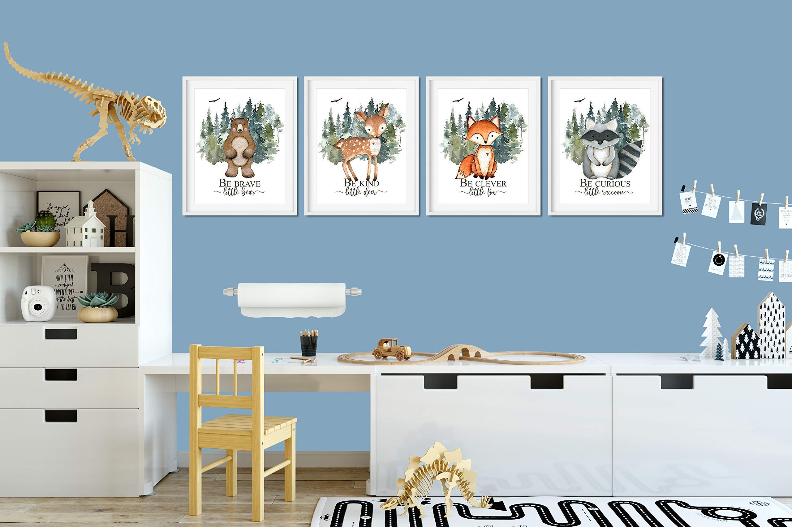 Woodland Nursery Wall Decor for Boys - Set of 4 Unframed 8x10 Prints - Baby Boy Room Decorations for Bedroom & Nursery - Perfect for Baby Showers, Gender Reveals, and Kids Room Themes