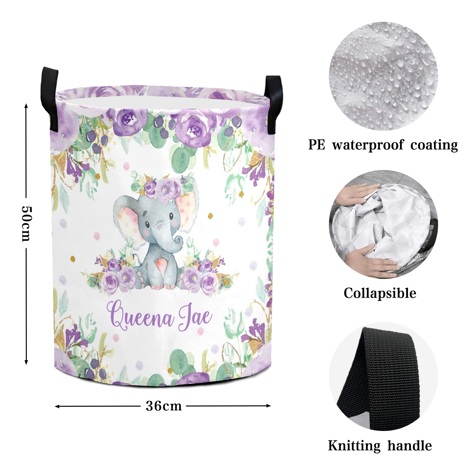 Waterproof Purple Floral Elephant Storage Bin - Oxford Fabric Laundry Hamper, Toy Organizer & Nursery Clothes Basket | Perfect for Baby Room, Bedroom Storage & Gift Baskets | Durable Home Organization Solution for Toys, Laundry & Clothes