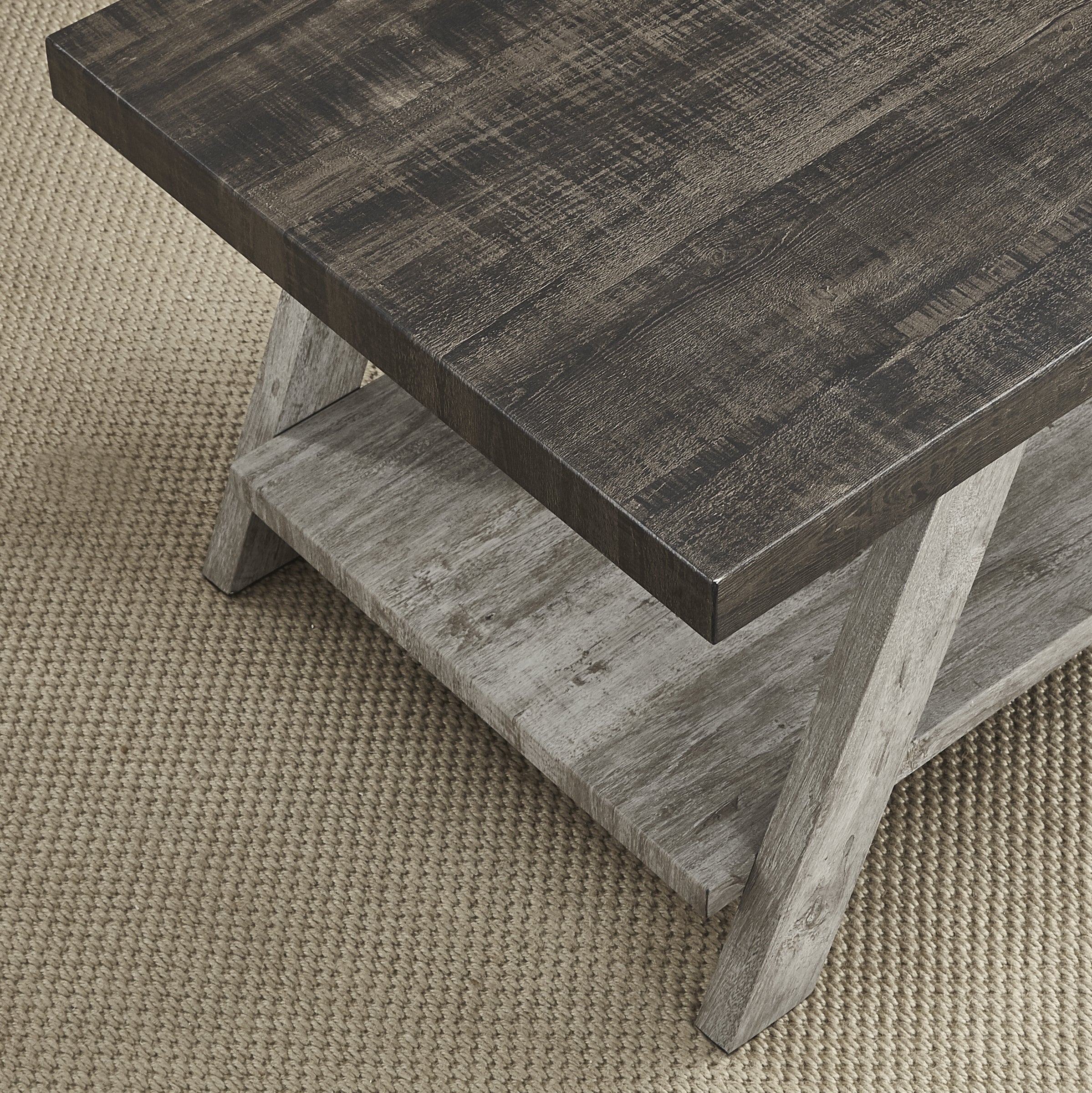 Roundhill Furniture Athens Contemporary Two-Tone Wood Shelf End Table in Weathered Walnut & Gray - Perfect for Living Room, Bedroom, or Office Decor