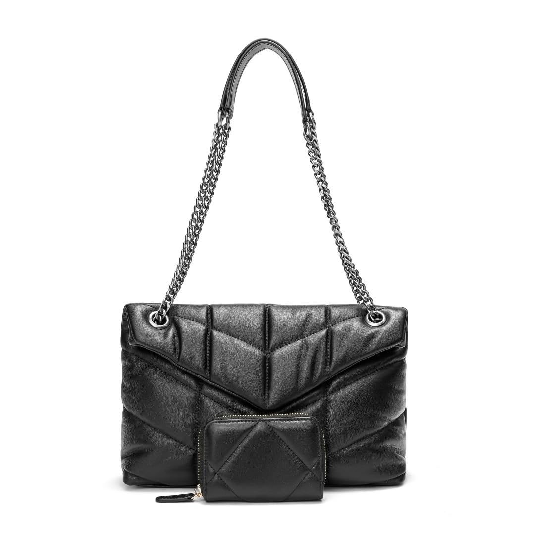 EvaLuLu Genuine Lambskin Leather Quilted Crossbody Bag for Women - Stylish Shoulder Handbag Purse for Work, Travel & Everyday Use