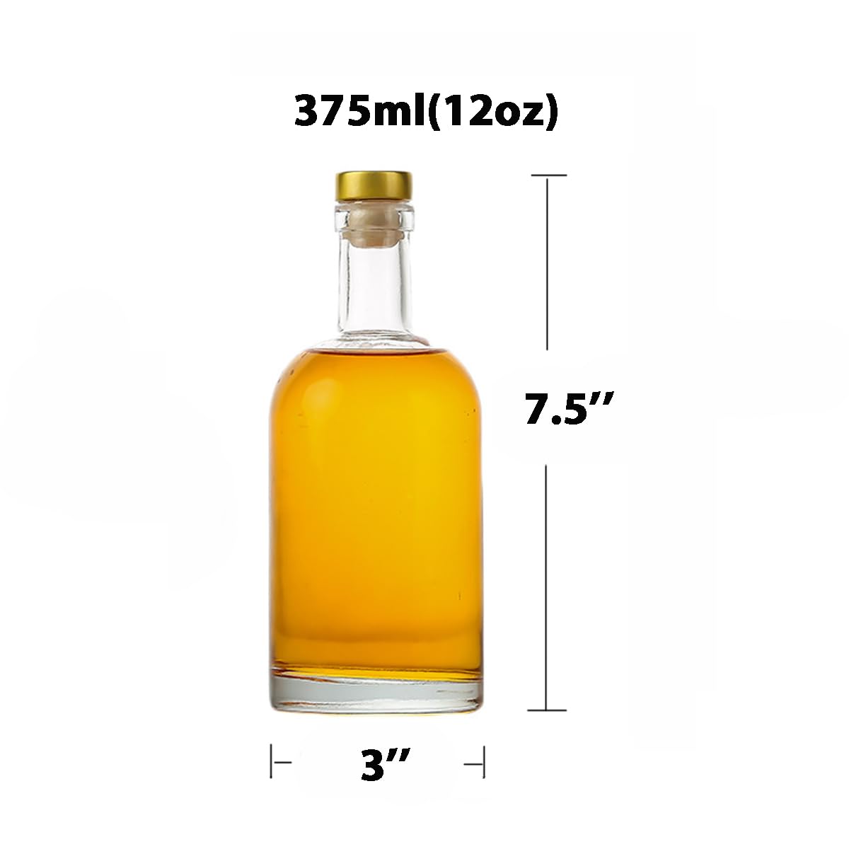 12 oz Clear Glass Bottles with Cork Stopper - Pack of 12 (375ml) for Wine, Beer, Kombucha, Oil, Vinegar & Beverages | Airtight Storage for Home Brewing, DIY Drinks & Kitchen Use
