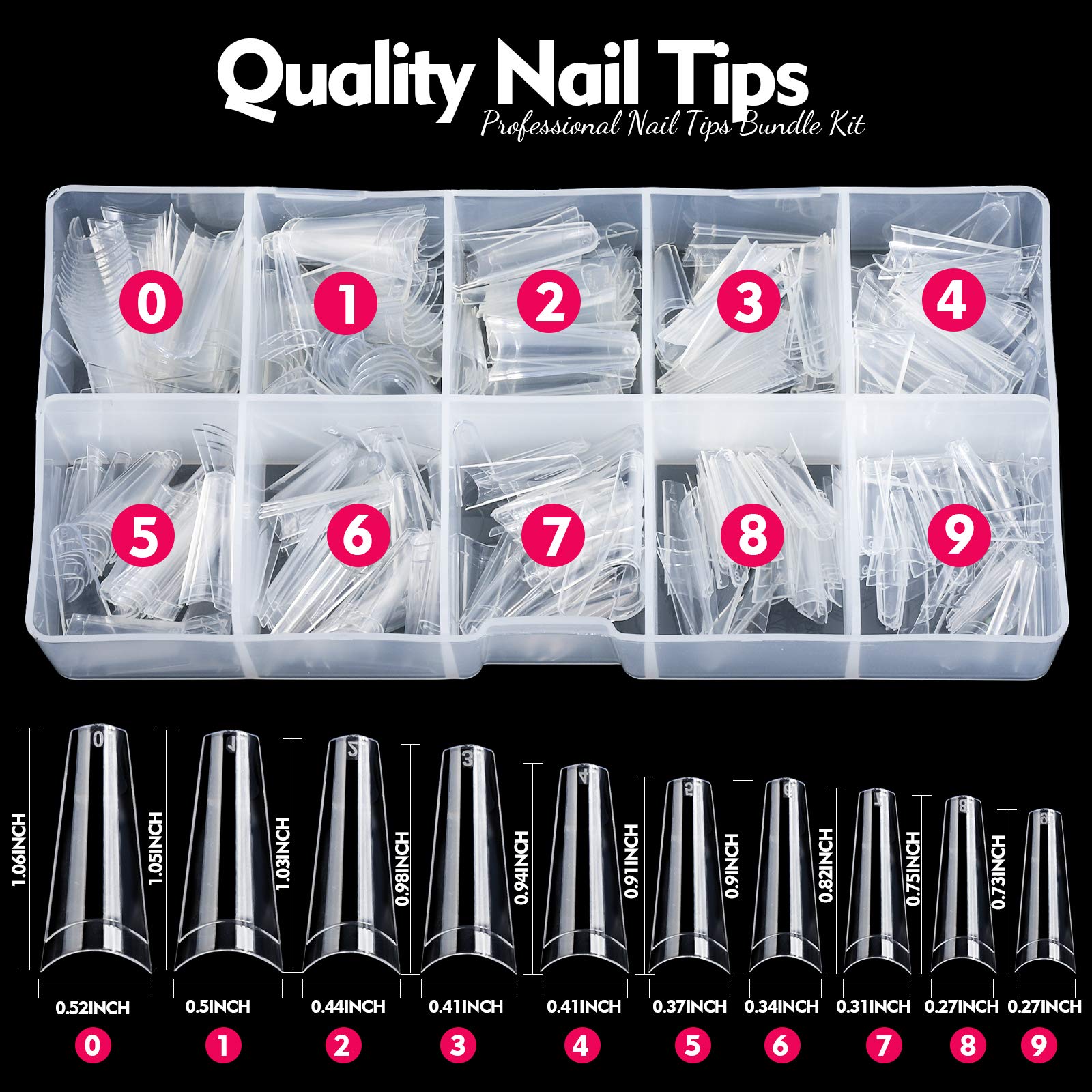 500 Pcs Clear Coffin Press on Nails - French Acrylic Artificial Nail Tips Set with Nail Glue, Files, Buffer, Shiner & Brush | Natural Half Cover False Nails for Salon, Party & Daily Wear by Teenitor