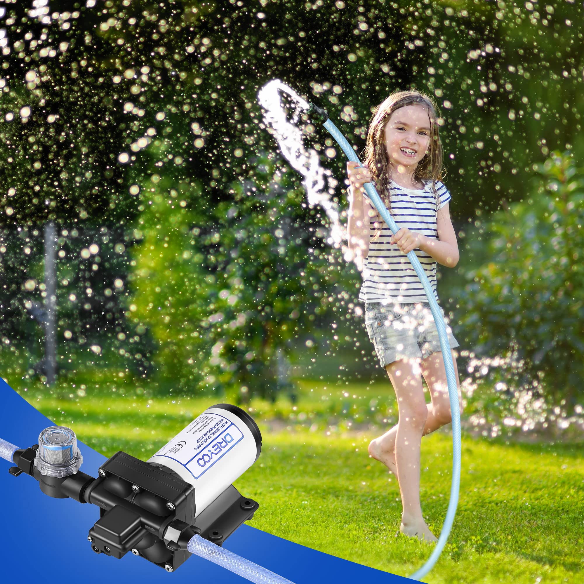 High Pressure Water Booster Pump 110V 5.5 GPM 70 PSI - Self Priming Industrial Water Pump with Power Plug & Brass Fittings - Ideal for Kitchen, Bathroom, RV, Marine, Caravan, Garden Irrigation (Black)