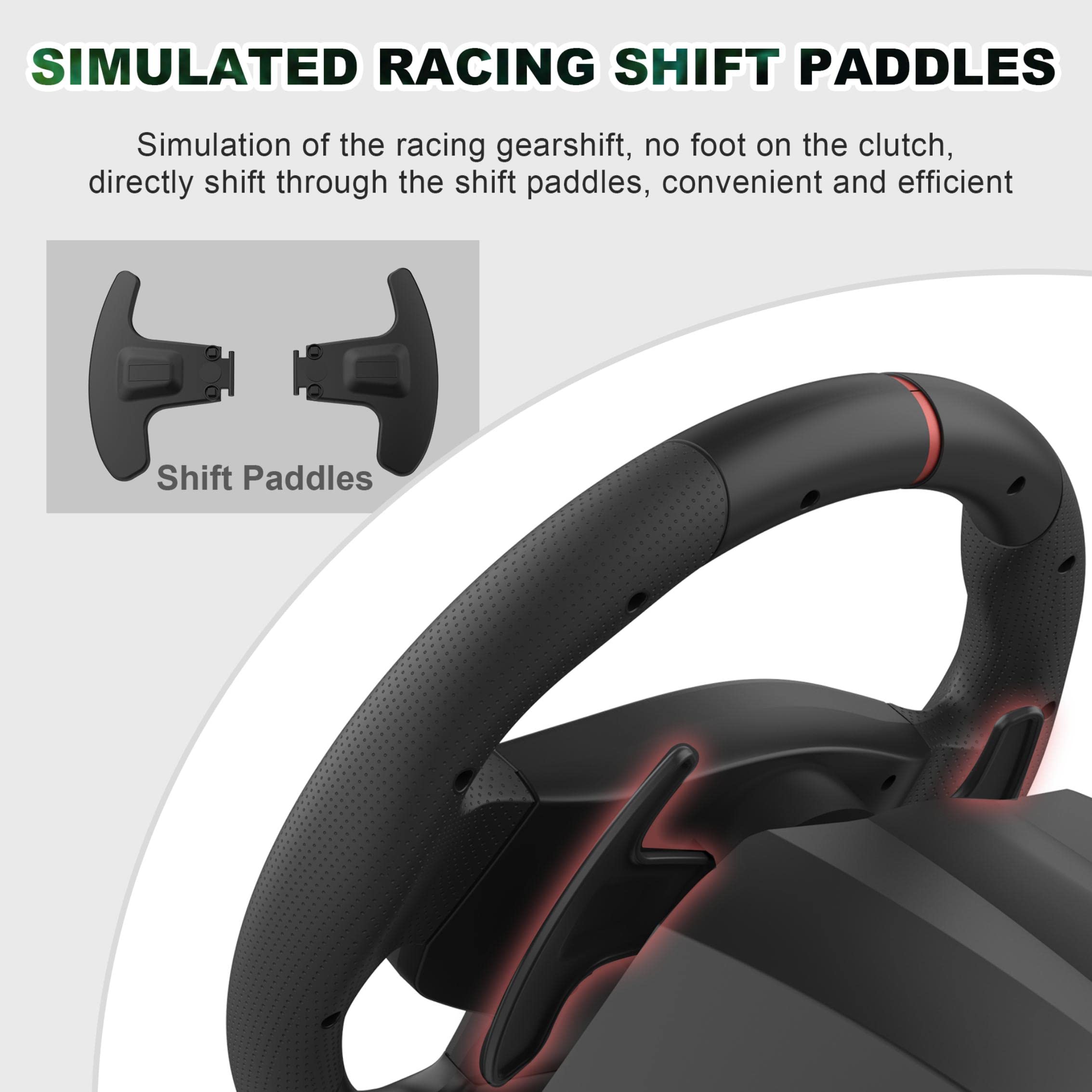 PXN V900 Racing Wheel for PC, PS4, PS3, Xbox & Switch - 270/900° Adjustable Steering Wheel with Vibration Feedback & Pedals (Black) - Perfect for Sim Racing Games Like Forza, Gran Turismo & F1