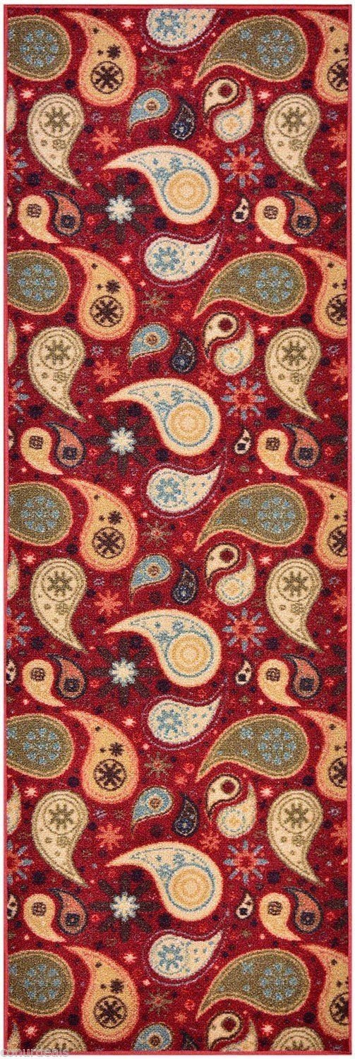 Non-Slip Paisley Red Runner Rug 23