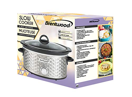 Brentwood SC-140S 4.5 Quart Stainless Steel Slow Cooker with Scallop Design - Perfect for Family Dinners, Potlucks & Meal Prep