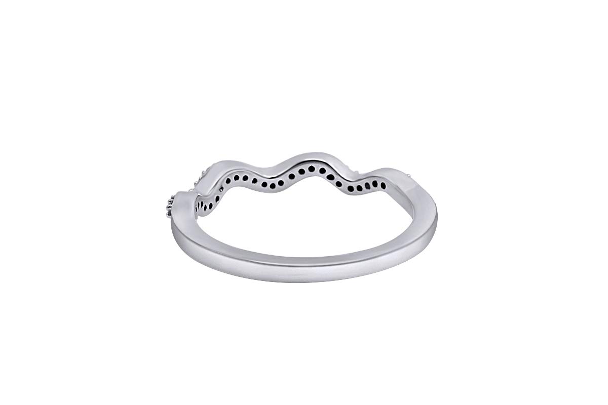10K Solid Gold Round Cut White Diamond Wavy Band Ring (1/15 Cttw) - Elegant Stackable Ring for Women, Perfect for Weddings, Anniversaries & Everyday Wear