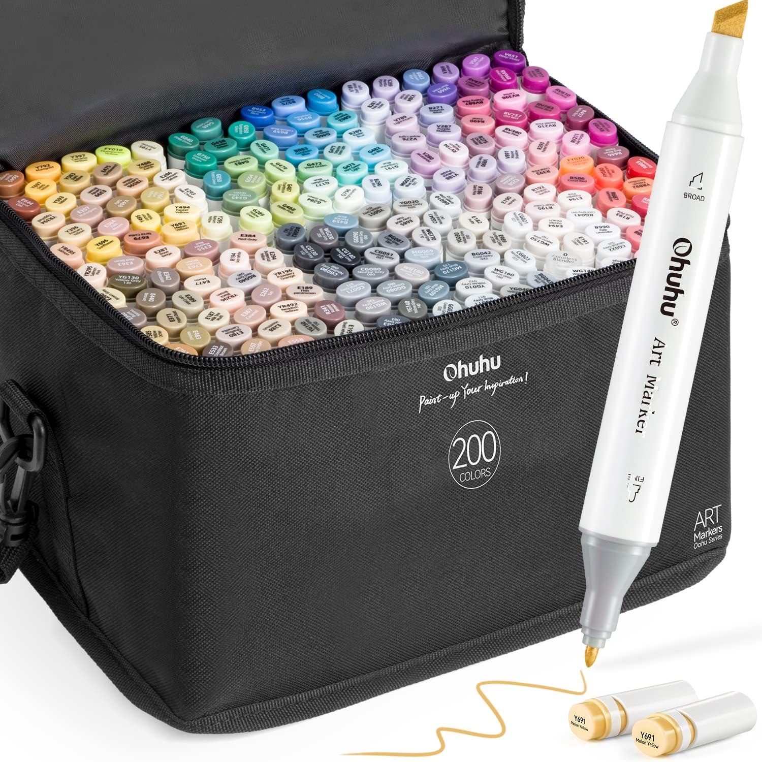 Ohuhu 200 Colors Alcohol Markers Set - Dual Tip Art Markers with Chisel & Fine Point for Drawing, Sketching & Coloring | Professional Alcohol-Based Refillable Ink Markers for Artists & Adults | Perfect for Illustration, Manga, Calligraphy & Adult Coloring Books