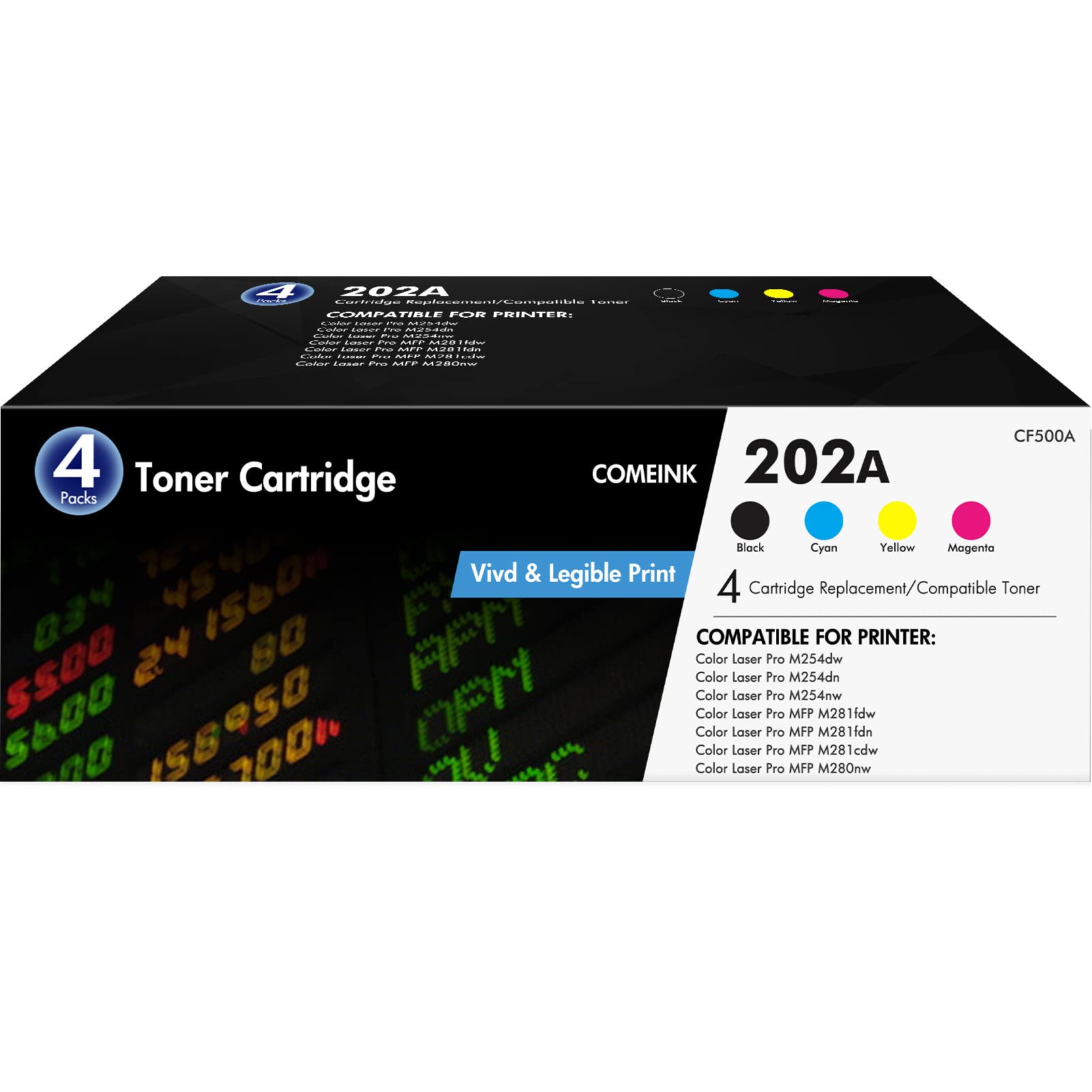 High-Quality 4-Pack 202A 202X Toner Cartridges - Compatible with HP Color Pro MFP M281cdw M254dw M281fdn M254dn M254nw M281 M254 Printers (Black, Cyan, Magenta, Yellow) | Replacement for HP CF500A CF501A CF502A CF503A | Perfect for Home Office & Small Business Printing Needs