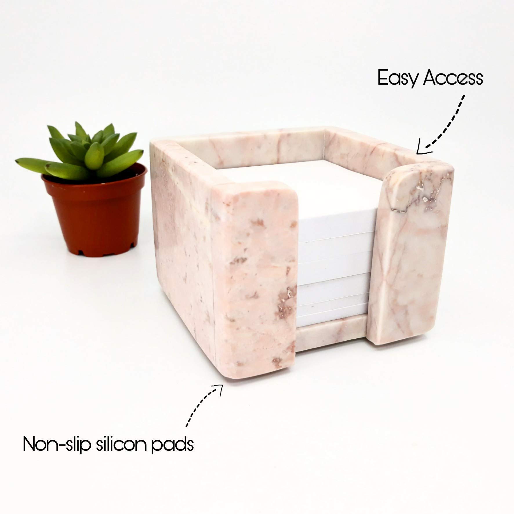 Pink Marble Sticky Note Memo Pad Cube Holder - Office Desk Organizer for Women, Perfect as Christmas Gift & Home Office Decor (Great for Work, Study, and Daily Reminders)