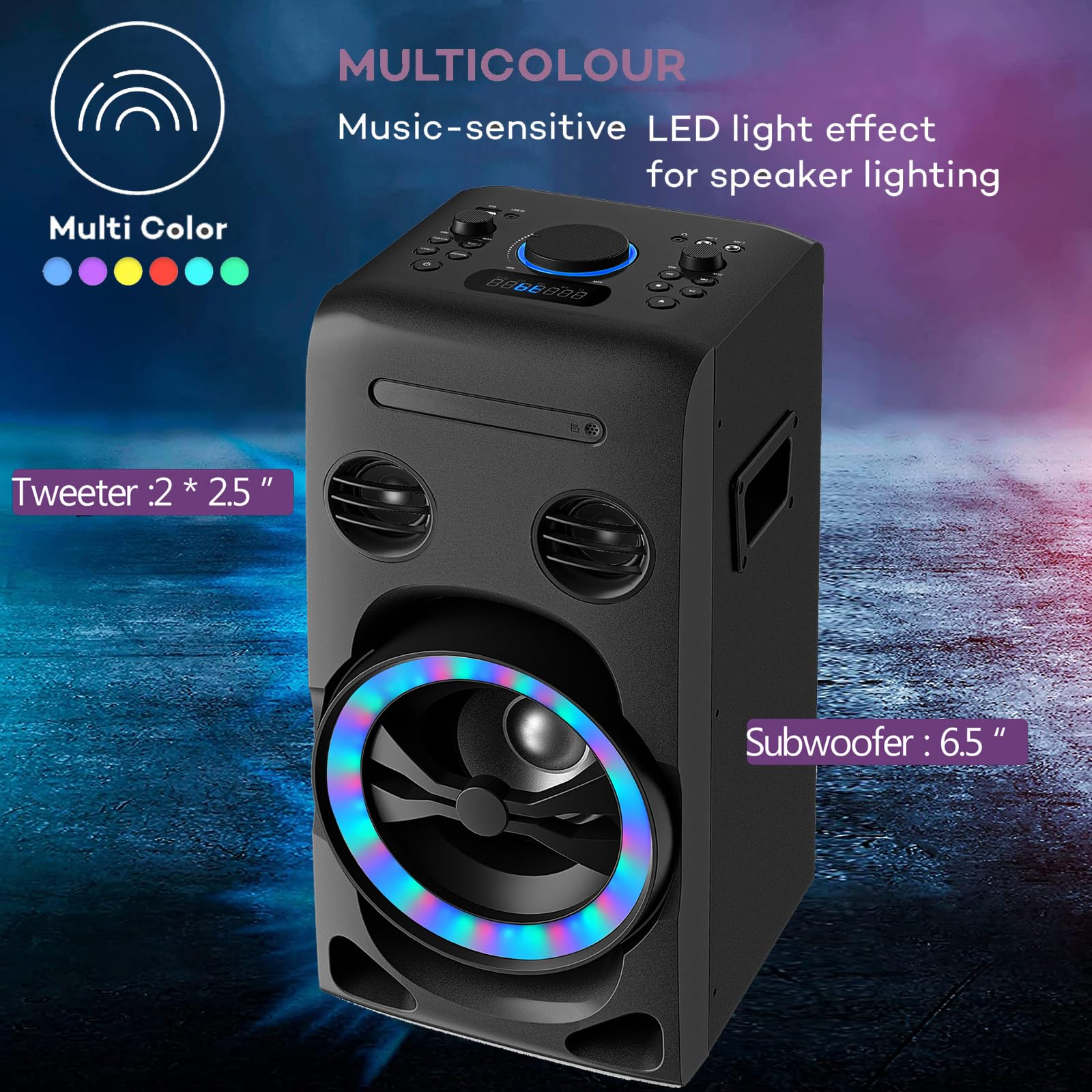 100W Home Bluetooth Stereo System with CD Player | HiFi Music System with Bluetooth 5.0, FM Radio, USB/AUX Input | Karaoke Function & LED Lights for Living Room, Bedroom, Party Entertainment