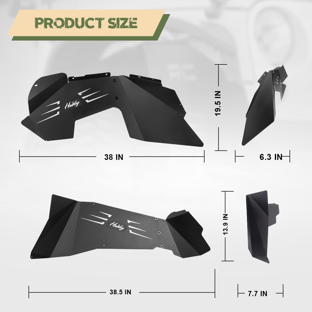 Jeep Wrangler 2007-2018 JK/JKU Front & Rear Steel Fender Liners - Bolt-on Wheel Well Covers for Unlimited, Sport, Sahara, Rubicon (2WD/4WD) | Black Powder Coated Splash Guards | Off-Road Protection & Mud Flaps Replacement