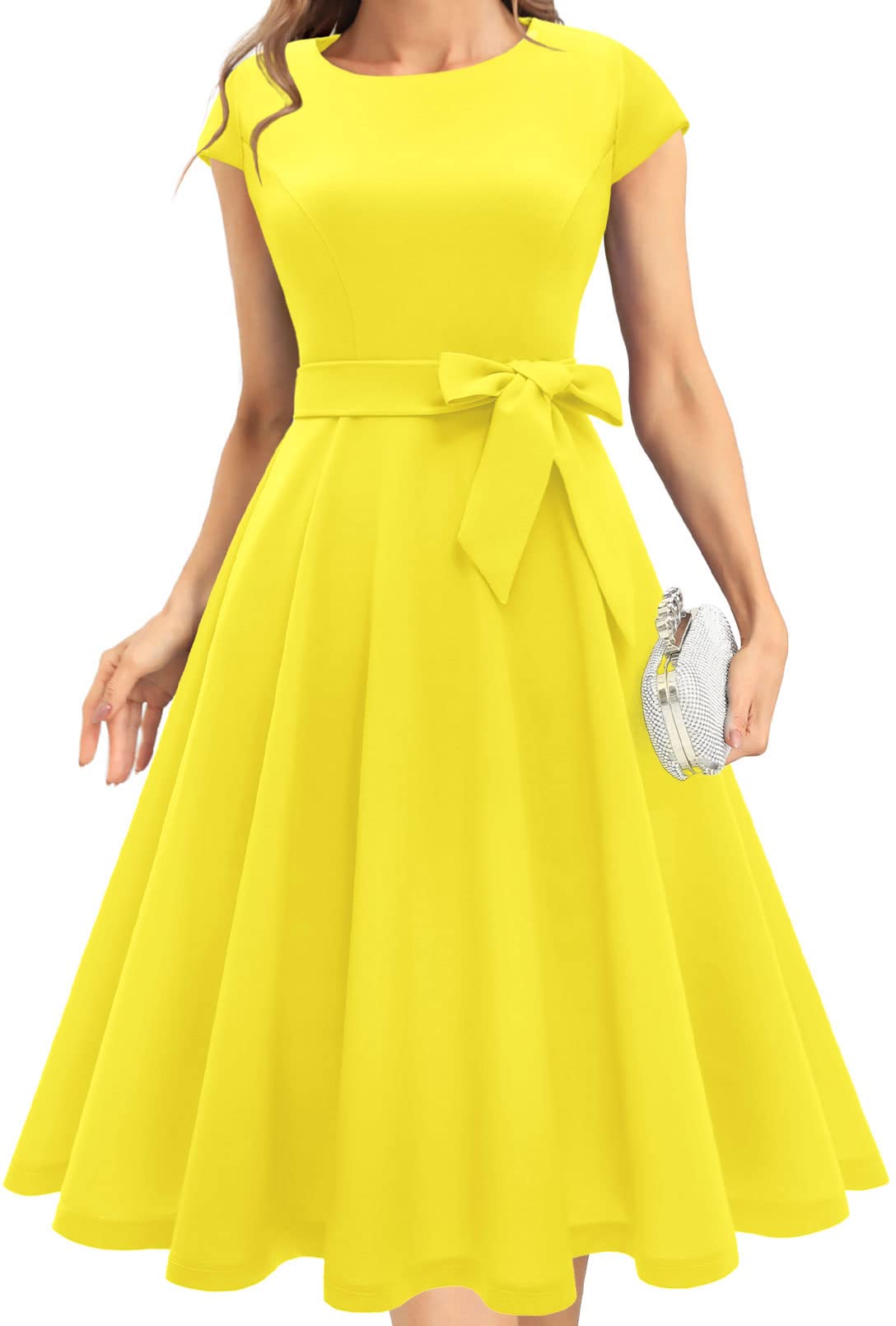 Elegant Women's Cocktail Dresses 2022 - Vintage A-Line Swing Dress with Round Neck for Wedding Guest, Fall Party & Casual Tea Party Occasions | Perfect for Bridal Showers, Date Nights & Formal Events