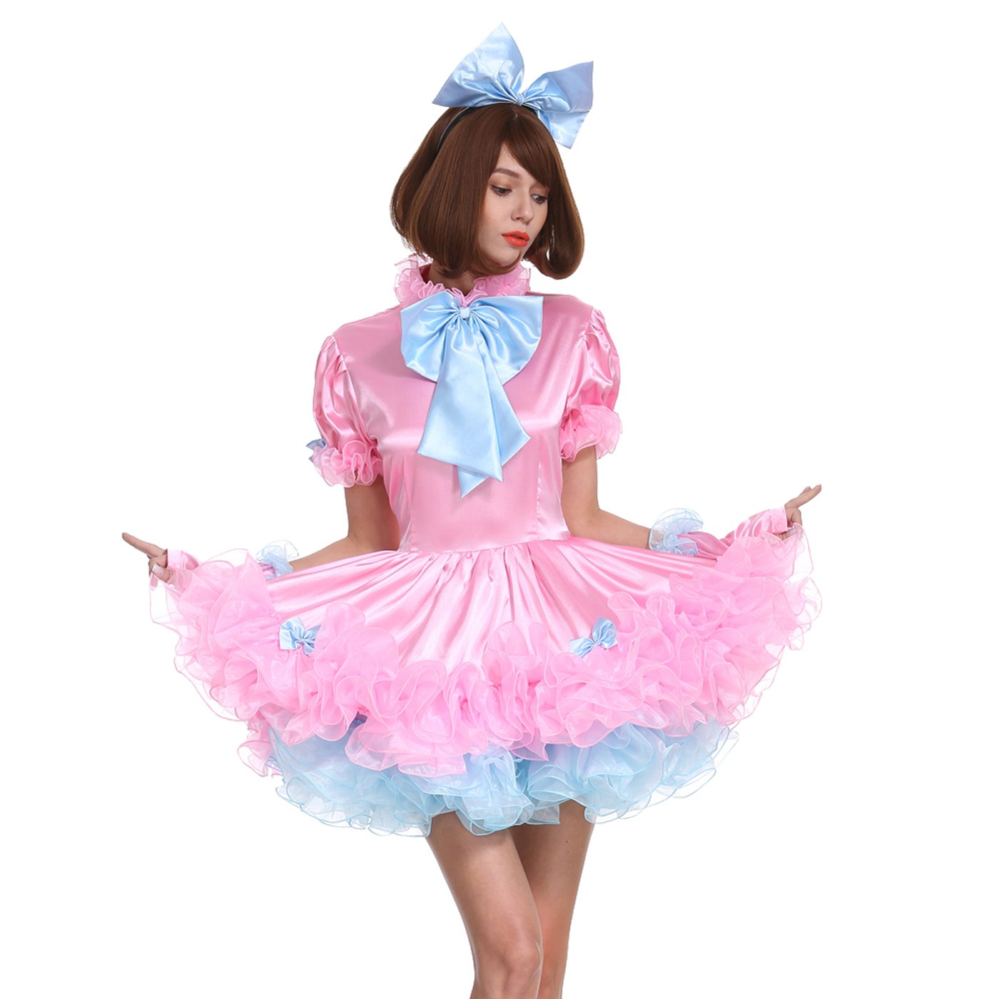 Lockable Pink Puffy Maid Dress for Women - Crossdress Uniform for Cosplay, Halloween & Role Play