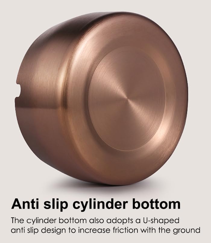 AKOAK 1 Pack Premium Rose Gold Stainless Steel Ashtray - Thickened Round Design, Anti-Slip & Heat Resistant (350°F) - Perfect for Office Desk, Living Room, Patio, and Outdoor Smoking Areas