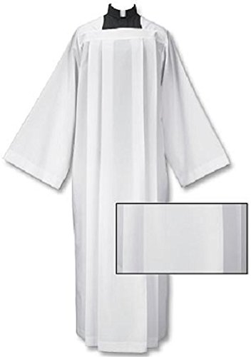 Plain Box Pleated Alb White - Extra Large Size for Church Choir, First Communion & Religious Ceremonies