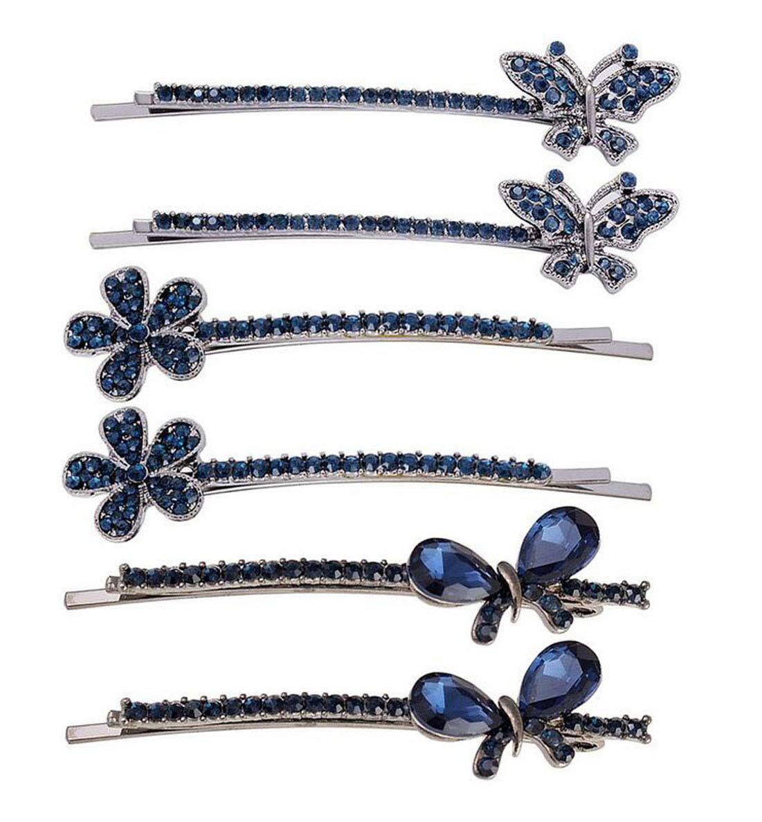 6PCS Rhinestone Flower Butterfly Hair Clips for Women - Crystal Hairpins, Side Clips, Bobby Pins - Perfect for Weddings, Parties & Daily Hair Styling