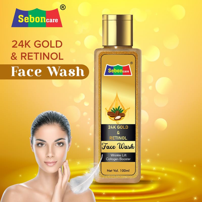 SebonCare Collagen Booster Face Wash with Retinol, 24K Gold & Hyaluronic Acid - Vitamin E Enriched for Brightening, Wrinkle Reduction & Radiant Glow (100ml) - Perfect for Daily Anti-Aging Skincare Routine