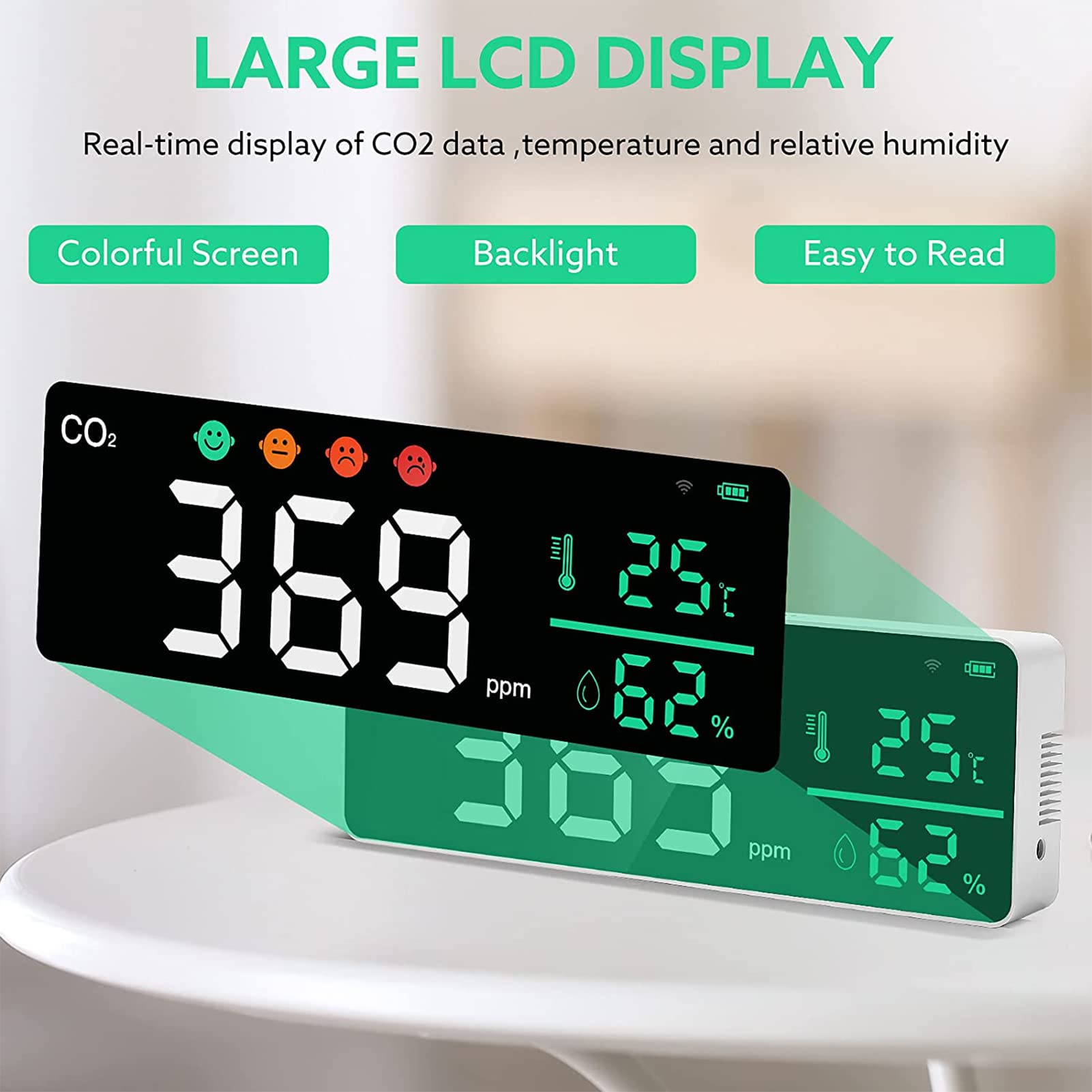 Boyuan 3-in-1 CO2 Detector & Air Quality Monitor - Measures Carbon Dioxide (400-5000ppm), Temperature & Humidity with LCD Display - Ideal for Home, Office, School & Indoor Air Safety