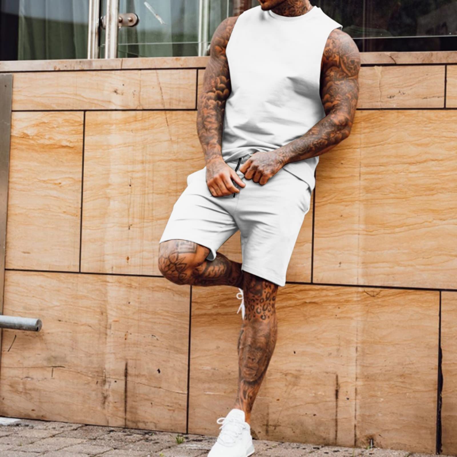 Men's 2-Piece Summer Tracksuit - Sleeveless Tank Top & Beach Shorts Set | Lightweight Workout & Lounge Wear for Gym, Vacation, and Casual Outings