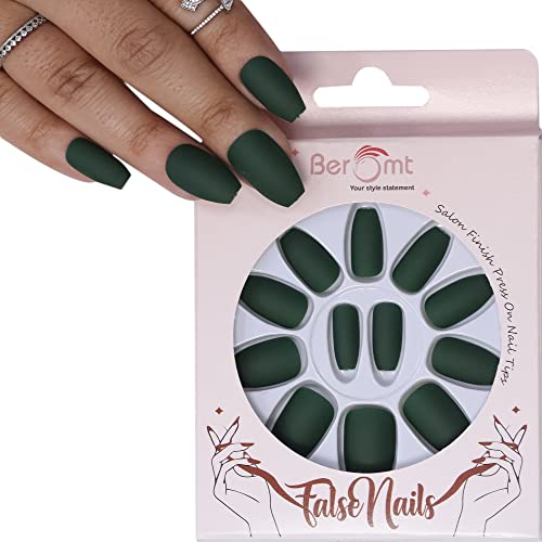 Beromt Press On Nails for Women - 24PCS Matte Fake Nails Set, Acrylic Coffin False Nails with Strong Adhesive - Perfect for Professionals, Parties, Weddings & Everyday Wear - BFN508MSN