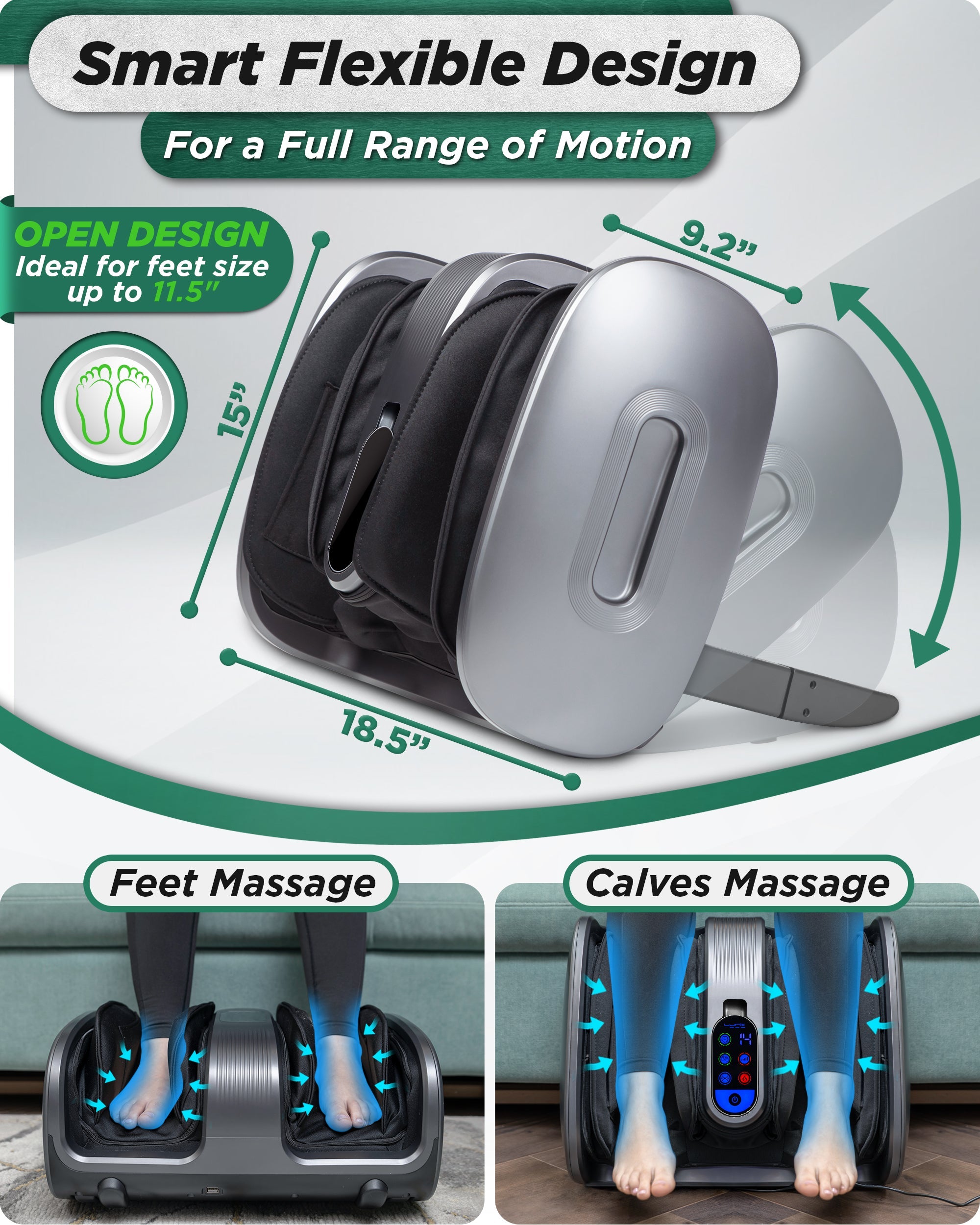 LX21 Shiatsu Foot and Calf Massager with Remote Control - Deep Kneading, Heating Function, Adjustable Intensity - Perfect for Home Relaxation, Office Stress Relief & Post-Workout Recovery (Gray)