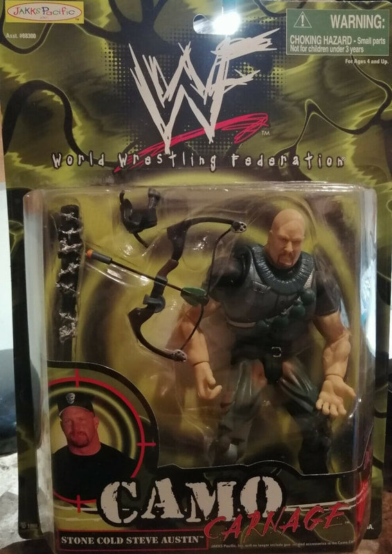 WWF Jakks Pacific Camo Carnage Series 1 Stone Cold Steve Austin Action Figure - 1999 Vintage Collectible - Wrestling Memorabilia for Display & Fan Collections