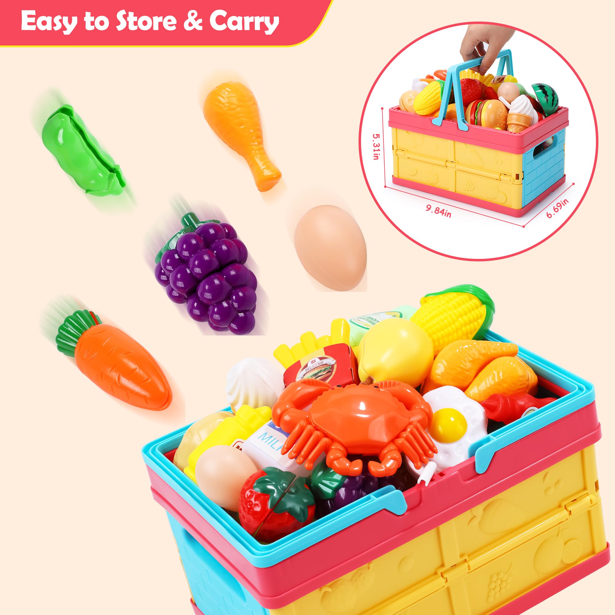 HOLYFUN Kids Kitchen Play Food Toy Set - 30-Piece Pretend Cutting Fruits & Vegetables, Pots, Pans & Plastic Dishes - Educational Pretend Play for Toddlers & Preschoolers (Boys & Girls) - Perfect for Role Play, Birthday Gifts & Early Learning Activities