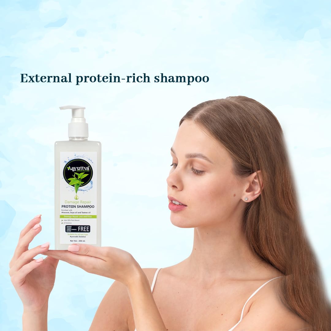 Aayuttva Super Shine Protein Rich Shampoo for Dry & Damaged Hair - Enriched with Aloe Vera, Soya Oil & Tea Tree Oil - 250ml | Men & Women | Deep Hydration & Repair for Frizzy, Color-Treated Hair | Perfect for Daily Use & Salon-Like Results at Home