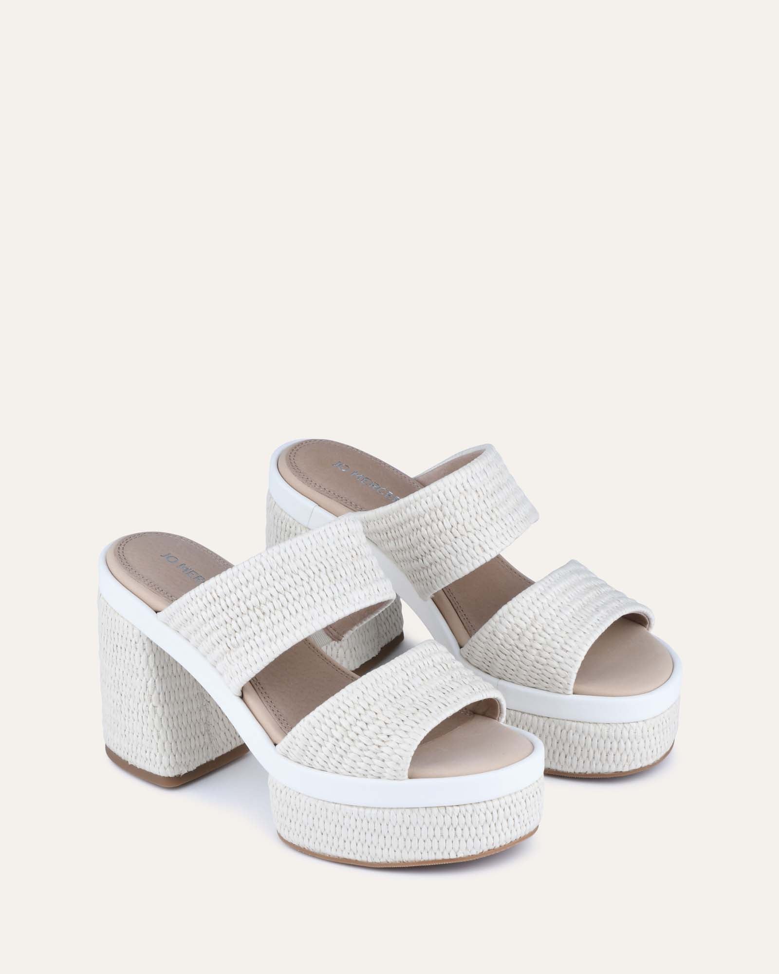 FELICITY Women's High Heel Platform Sandals - Off White Raffia Strappy Summer Shoes for Beach, Wedding & Party