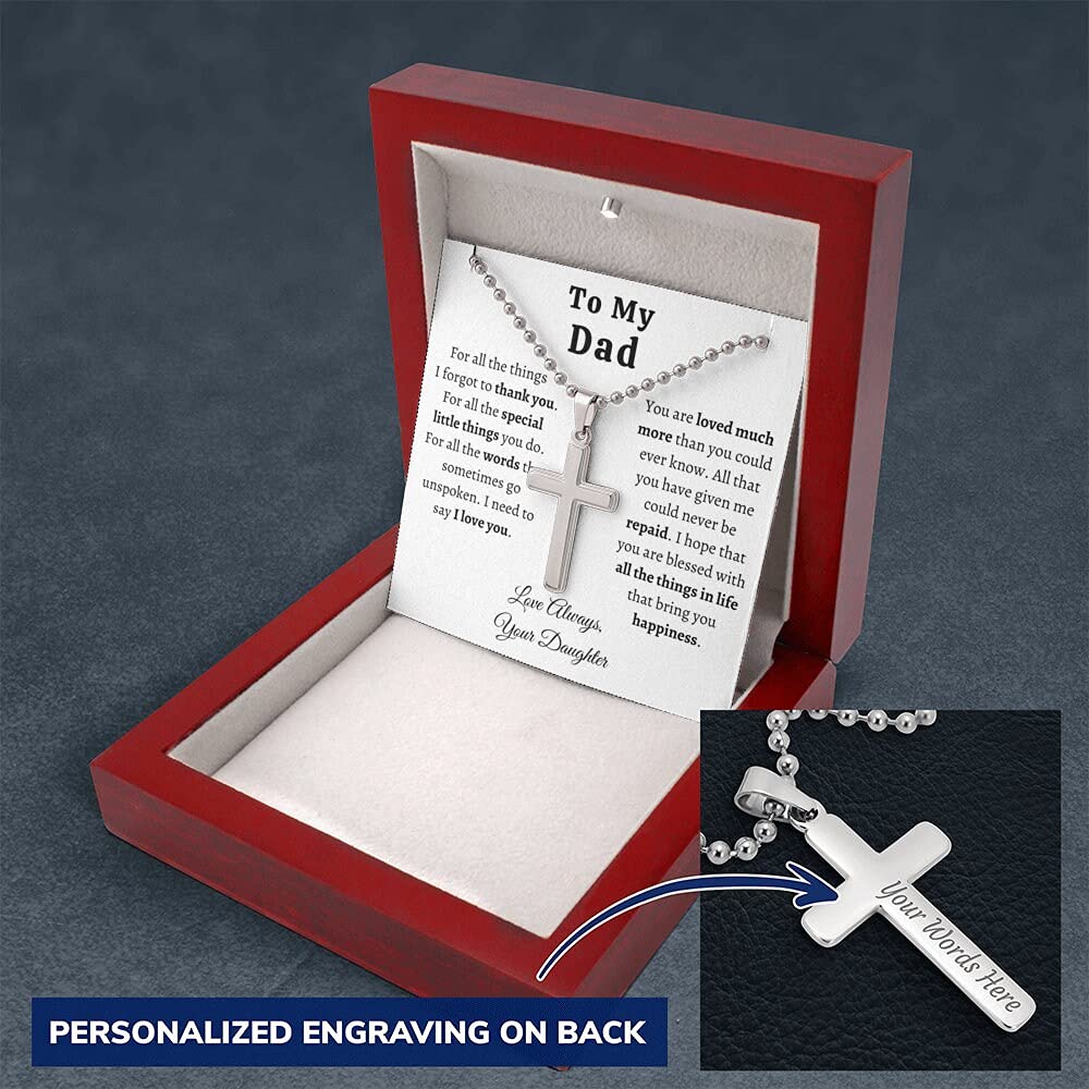 Personalized Cross Necklace for Dad - Handmade Father's Day Gift from Daughter | Custom Engraved Jewelry for Birthday & Appreciation