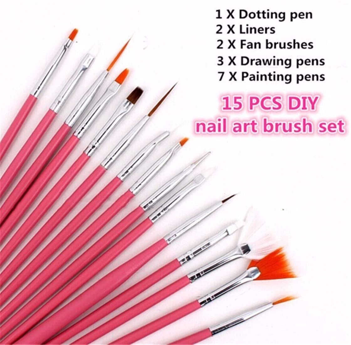 Frackson Professional 15-Piece Pink Nail Art Brush Set (14 Brushes + 1 Pen) for Nail Painting, Design, Drawing, Polish & Decoration | Perfect for Salon, Home Manicure & Nail Art Enthusiasts